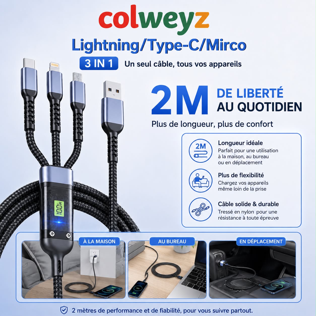 Câble 3-en-1 100W